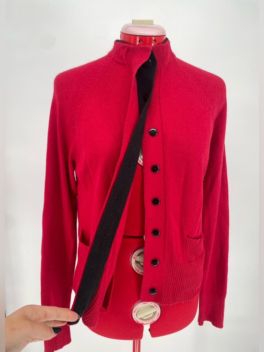 Vintage 80s 90s Red Silk Angora Blend Knit Cardigan Sweater Hidden Buttons